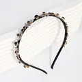 Baroque style thin black headband with sparkling crystals and rhinestones - Rhinestone Leaf Headband