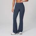 Deep blue high-waisted flared yoga pants with supportive wide waistband for fitness - S / Cobalt Blue