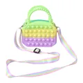 Rainbow macaron silicone pop-it shoulder bag with adjustable strap and top handle - Octagon Green Yellow Purple with Strap