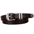 Cintura classica sottile in pelle nera da donna con fibbia rotonda in argento - 105cm / Nero