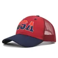 Three-color USA 3D embroidered mesh baseball cap in red, navy blue and white - Breathable Mesh Style / Navy & Burgundy