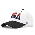 Two-tone mesh trucker hat in black and white with 3D embroidered USA logo on front - Breathable Mesh Style / Black and White