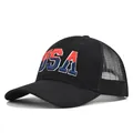 Black mesh trucker hat featuring 3D USA embroidery with red, white, and blue stars - Breathable Mesh Style / Black
