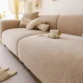 Funda de sofá elástica de chenilla beige con diseño de espiga antideslizante - Una Plaza / Beige