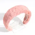 Chic pink plush headband with thick faux fur for high top hairstyles and daily wear - Orange