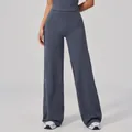 Women's high waist wide leg sports trousers in smoky blue with matte finish - Dark Blue