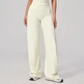 Women high waisted wide leg sports pants in creamy white elastic skin friendly fabric - Milk Cream White