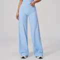 High-waisted wide-leg yoga pants in light blue with stretchy fabric for fitness - Black Frame Sky Blue Lens Arrow