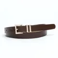 Ceinture fine marron foncé pour femme avec boucle rectangulaire dorée et passants chic - Café