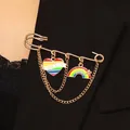 Golden rainbow heart love wins pin brooch with chains on black blazer suit jacket - Rainbow Pride Style 2 (KC Gold)