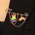 Gold chain brooch with rainbow and peace sign charms for hip hop punk style suits - Rainbow Pride Style 4 (KC Gold)