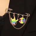 Golden enamel rainbow pride pin with chain featuring a heart and love gesture - Rainbow Pride Style 6 (KC Gold)