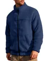 Men's navy blue polar fleece jacket with stand collar and full-length zipper design - S / Navy Blue