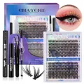 Set extension ciglia fai da te con ciuffi D-Curl e scatola confezione viola - Stile DIY-TZ004 (Con Rimosso Colla)