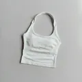 White halter neck sports yoga tank top with ribbed knit texture and wide straps - M / White