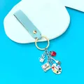 Light blue leather keychain with #1 Teacher pendant and red apple charm charm - Light Blue Leather Handle Style (Leather Buckle 2)