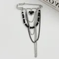 Spilla a balia argento con ciondolo a cuore nero e nappa di perline a più strati - Stile Nappa Con Ciondolo a Cuore Argento e Nero (0386)