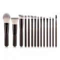 Set di 14 pennelli da trucco con manici marrone scuro e setole sintetiche bicolore - Set Color Caffè Portatile / caffè
