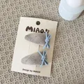 Blue plaid fabric hair clip set with light blue bow accents on display card - 5# Blue Bow Drip Style