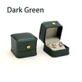Dark green PU leather crown jewelry box for rings with dimensions and weight info - Stud Earring Box / Dark Green