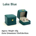 Lake blue PU leather jewelry box with gold crown, square ring and earring gift case - Stud Earring Box / Lake Blue
