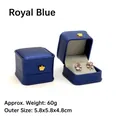 Royal blue PU leather square jewelry box with gold crown accent and gray velvet lining - Stud Earring Box / Blue