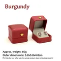 Écrin à bijoux bordeaux en similicuir avec couronne dorée et doublure en velours - Boîte à Boucles d'Oreilles / Bordeaux
