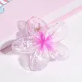 Pinza per capelli a forma di fiore di frangipani con sfumatura rosa e molla dorata - Motivo a Fiocco di Neve Rosa
