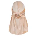 Detail showing the premium velvet texture and long tail design of champagne durag - Adjustable / Beige