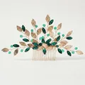 Peigne à cheveux doré fait main avec strass verts pour mariée et coiffure de soirée chic - Style Vigne Dorée (HS-J7068G)