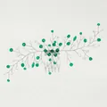 Pettine per capelli fatto a mano in argento con strass verdi e cristalli a forma di ramo - Stile Elegante a Cinque Denti Argentati (HS-J6646S)