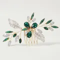 Pettine per capelli con foglie di strass verdi e opale per acconciature sposa - Stile Pregiato con Foglie di Gemma (HS-J7146GGREEN)