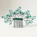 Pettine per capelli fatto a mano con perle di cristallo verde scuro e rami neri - Stile Radiale con Perline Fatto a Mano (HS-J6471)
