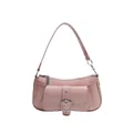 Y2K style pink underarm bag in shiny PU leather with silver buckle and shoulder strap - Pink