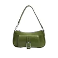 Grass green faux leather shoulder bag with vintage silver buckle and chain detail - Green
