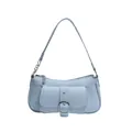 Stylish light blue underarm bag with decorative metal buckle and silver chain strap - Blue