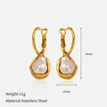 Gold plated stainless steel hoop earrings with baroque pearl charms and measurements - Gold Hoop Baroque Pearl Drop Earrings