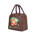 Insulated lunch bag with brown avocado bear design and portable handles for school - Brown Bear Tongle