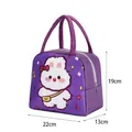 Insulated purple lunch bag with cute rabbit illustration and handle for school - Deep Purple Rabbit Tongle