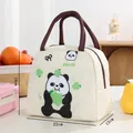 Insulated canvas lunch bag in beige featuring a panda print and dimensions 22x19x13cm - Beige Panda Tongle