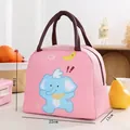 Pink cartoon elephant insulated lunch bag with brown handles, size 22x19x13cm - Pink Elephant Tongle