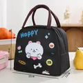 Black insulated cartoon lunch bag featuring white animal print and durable handles - Black Dog Tongle