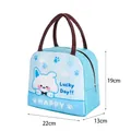 Light blue insulated lunch bag with cartoon puppy print and 22x19x13cm size mark - Blue Dog Lucky