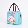 Insulated light blue lunch bag with cute rabbit pattern and sturdy brown handles - Light Blue Rabbit Lovely