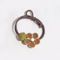 Minimalist elastic flower hair tie with olive green geometric bead and velvet petals - Earthy Yellow