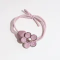Pink floral hair tie with elastic cord and metallic center bead for high ponytails - Pink