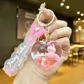 Pink heart liquid keychain with Loopy doll, glitter and Fairy Tales tag accessory - Pink Airplane Fabric With Bow Knot [heart]