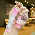 Pink candy shape liquid quicksand keychain with fairy tales wrist strap for women - Bow-knotted Pink Airplane Fabric