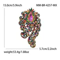 Vintage gold alloy brooch with large teardrop crystal and colorful rhinestones - Vintage Luxury Long Style (4257-MX) / Antique Gold Multi-color