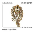 Baroque gold-tone alloy brooch with large brown teardrop gem and champagne crystals - Vintage Luxury Long Style (4257-BR) / Antique Gold Coffee